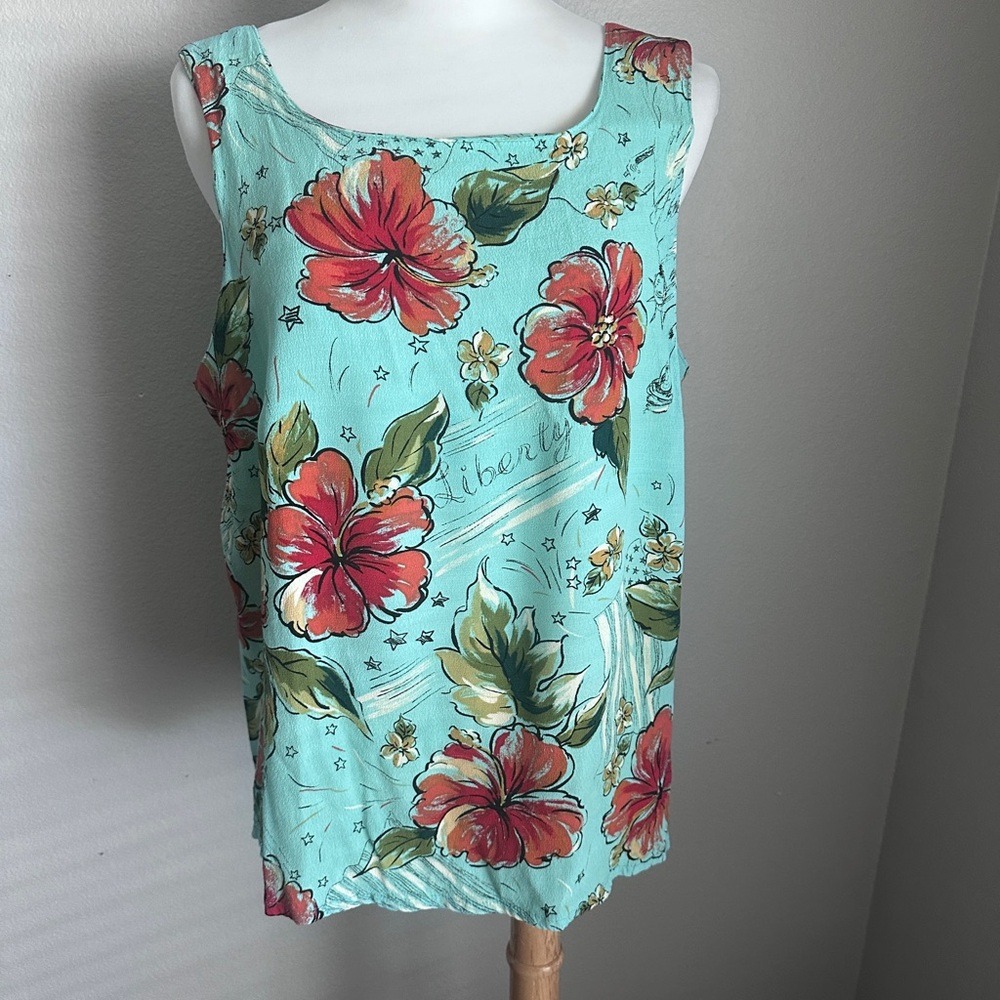 Double D Ranch Liberty Hibiscus Floral Blouse Made in USA Resort Art Festival M